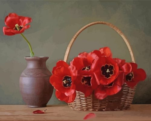Poppies Basket paint by numbers