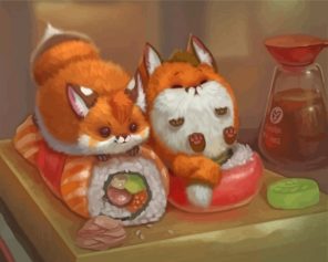Red Foxes And Sushi Paint By Numbers