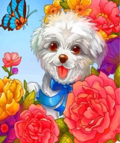 Happy Dog And Flowers Paint By Numbers