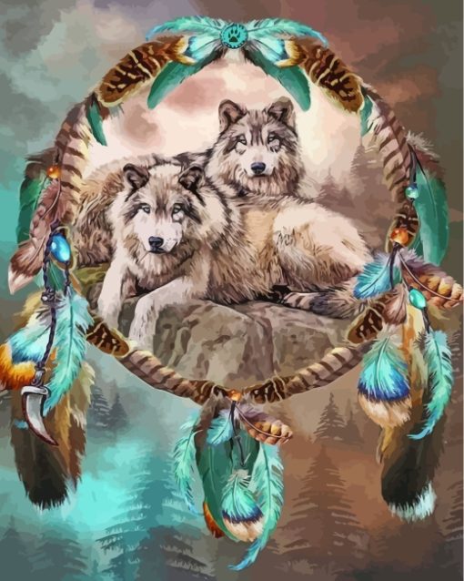Wolves With Dream Catchers Paint By Numbers