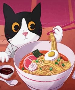 Cat Eating Noodles Paint By Numbers