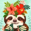 Sloth And Flowers Paint by numbers
