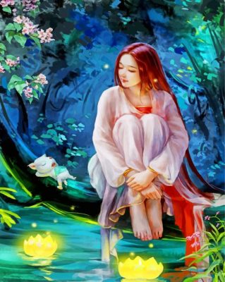 Asian Forest Girl paint by numbers