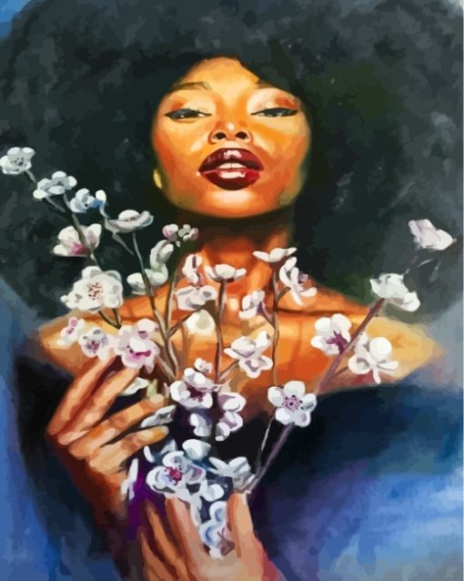 Black Woman And Flowers Paint By Numbers