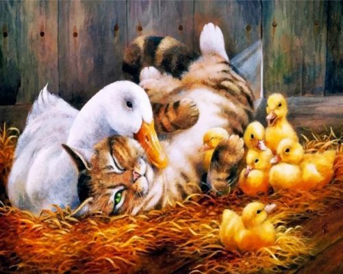 Cat And Duck Family paint By Numbers