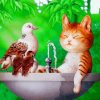 Cute Cat And Birds Paint By Numbers