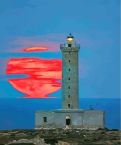 Red Moon Lighthouse Paint By Numbers