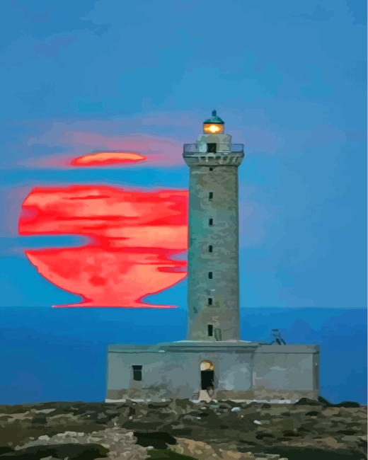 Red Moon Lighthouse Paint By Numbers