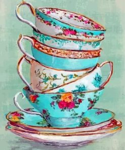 Stacked Up Tea Cups paint by numbers