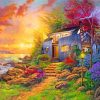 Sunset Cabin By Sea Paint By Numbers