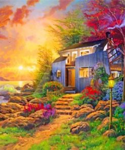 Sunset Cabin By Sea Paint By Numbers
