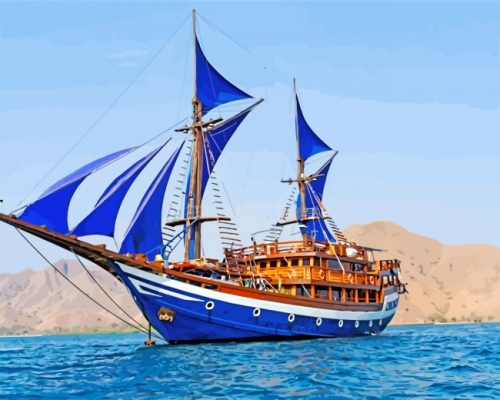 Blue Sailing Ship paint By Numbers