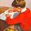 Vintage Boy Studying Paint By Numbers