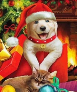 Christmas Puppy And Kitten Paint By Numbers